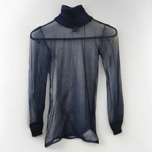 VIntage 60’s Courreges logo Sheer Navy blue Turtleneck Top xs/sm Y2K